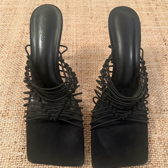 Tony Bianco Lynx Mule Strappy Black Heel 8.5 Square Toe - Picture 3 of 6